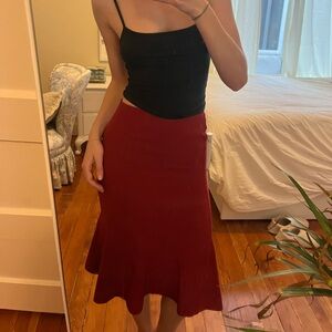 The Limited Red Pencil Skirt Ruffled Bottom